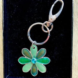 Shades of Teal Flower Sterling Silver Keychain